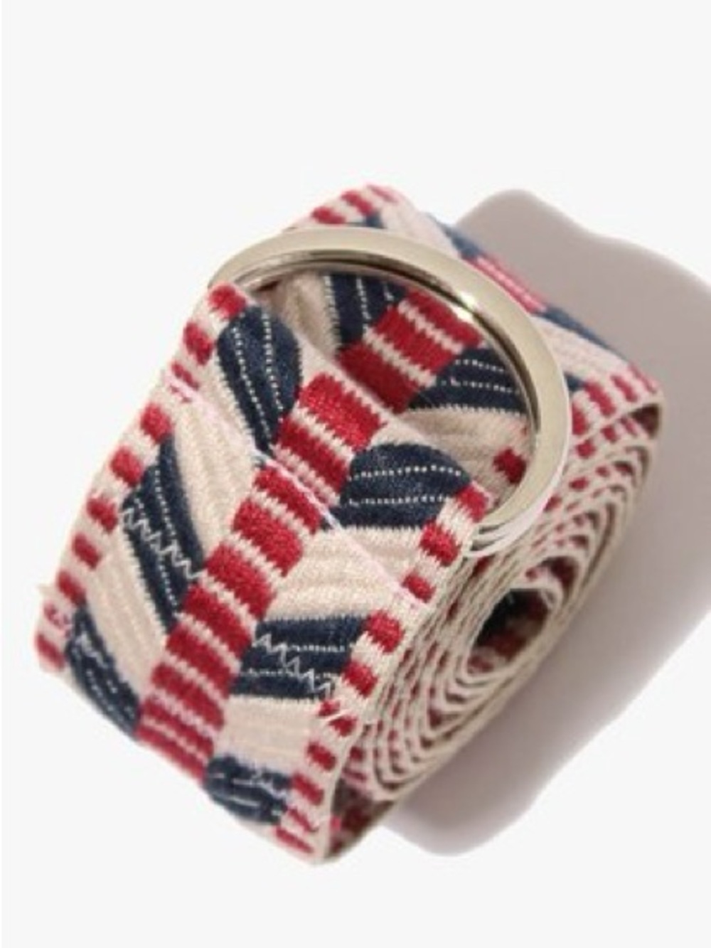 XiRENA Cinerama Webbed Woven D-Ring Fabric Belt in Red, Navy & Cream